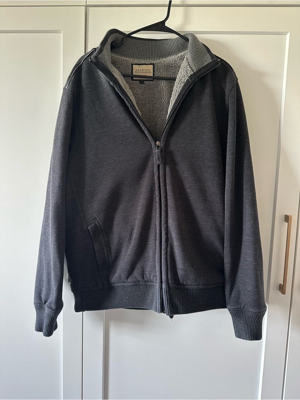 Marvin Richards Men's Charcoal Full-Zip Sherpa-Lined Sweater